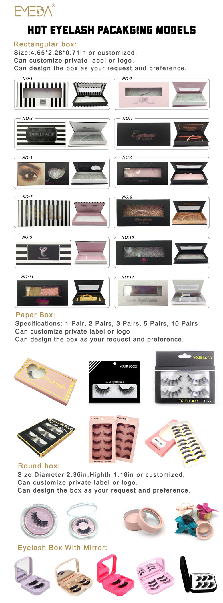 Custom Luxury Empty Round Eyelash Packaging Box for Strip Lashes ZX037