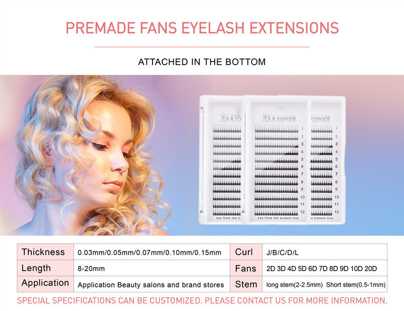 Inquiry for 3D 4D 5D 6D premade fans long stem short stem 0.07 0.10 thickness