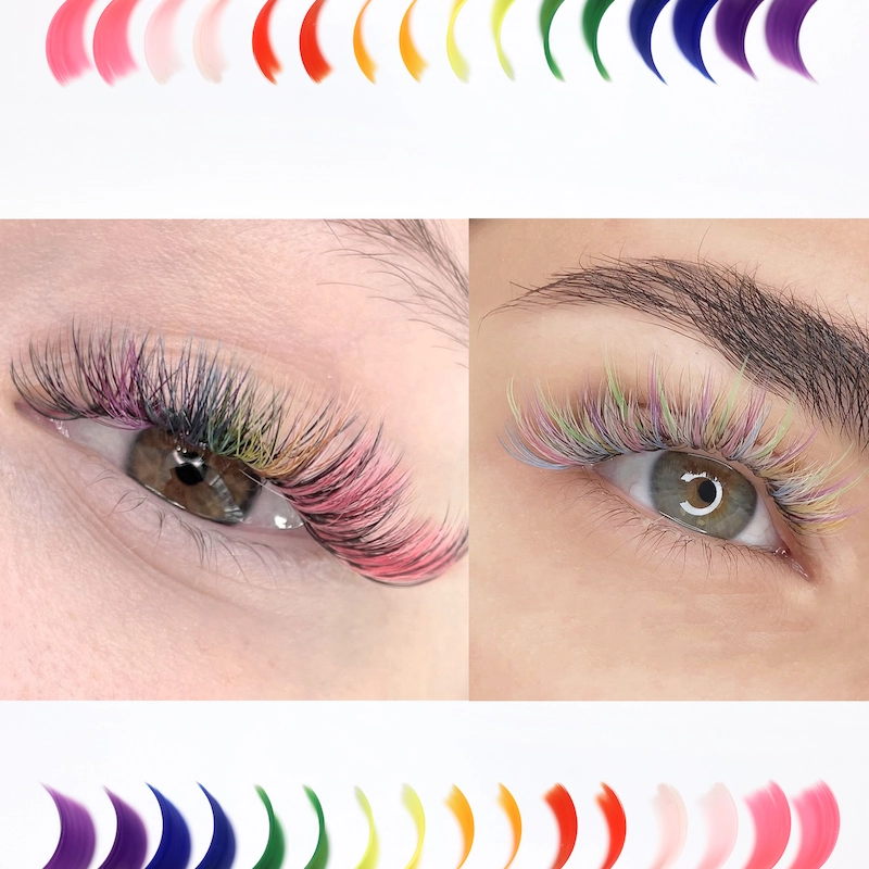 Amazon Hot White Pink Red Golden Yellow Green Blue Purple Colored Lash Extensions XJ146