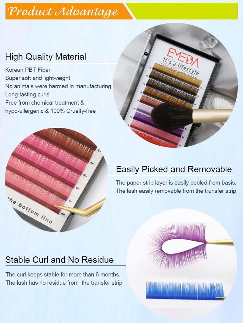 korean pbt mega volume color volume eyelashes extension classic single eyelash trays c curl silk lash extension xx